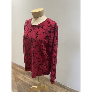 TALBOTS Red Long Sleeve Shirt Womens Black Velveteen Asian Look Floral XL